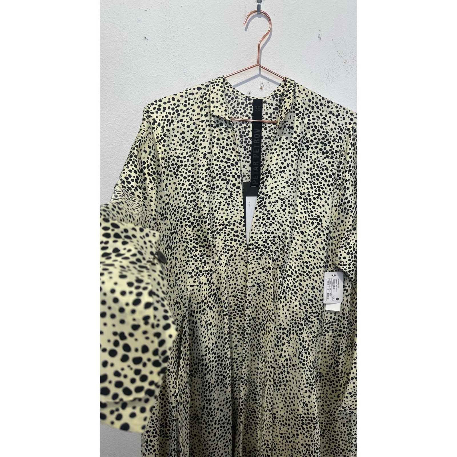 Petar Petrov Neutral Light Green 100% Silk Black Spots Alex Silk Dress Size Xs — image 7 of 8